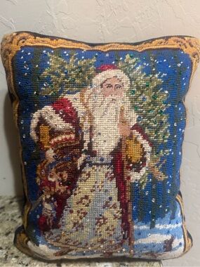 Christopher Radko Beaded Santa Pillow in Blue and Red